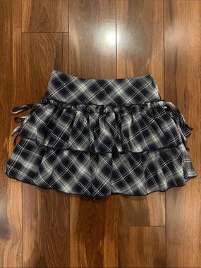 Black & White Plaid Ruffle Mini Skirt